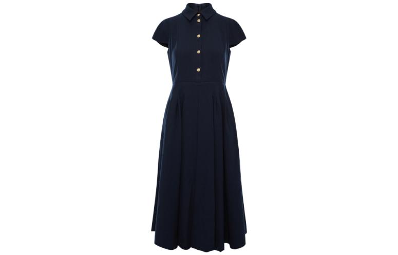 (Women) KARL LAGERFELD  Navy Blue Solid Square Neck Short Sleeve Dress E23L1376 圖 2