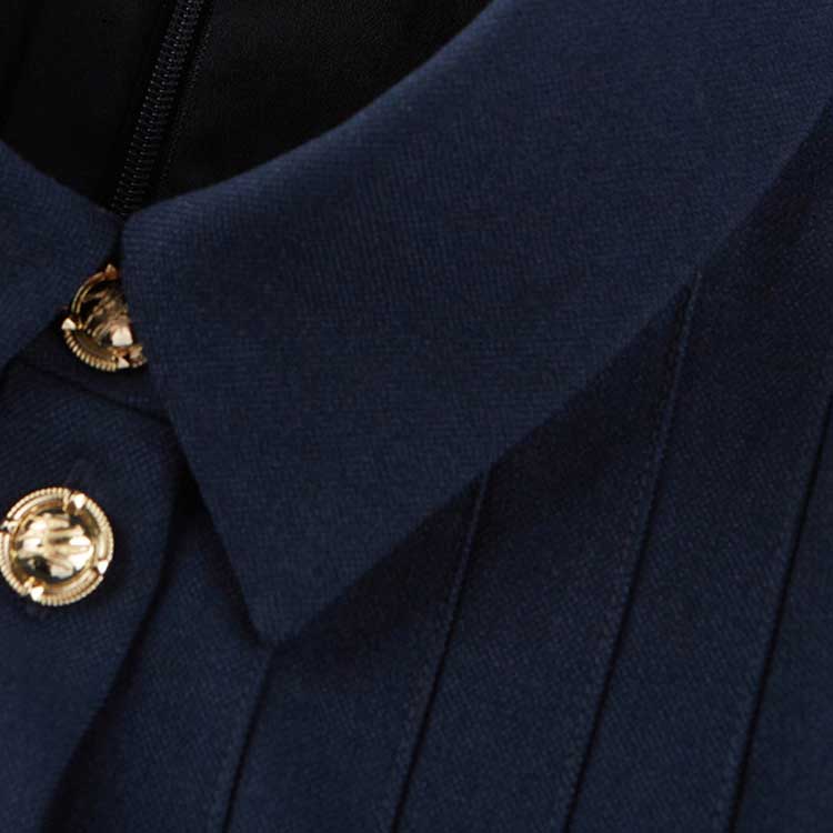 (Women) KARL LAGERFELD  Navy Blue Solid Square Neck Short Sleeve Dress E23L1376 圖 4