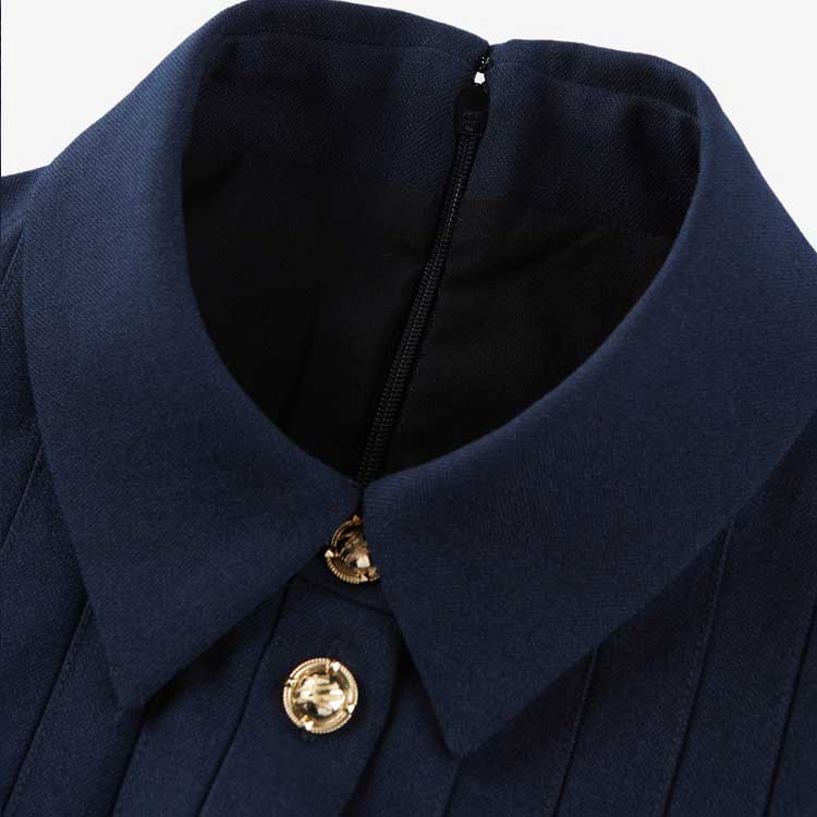 (Women) KARL LAGERFELD  Navy Blue Solid Square Neck Short Sleeve Dress E23L1376 圖 5