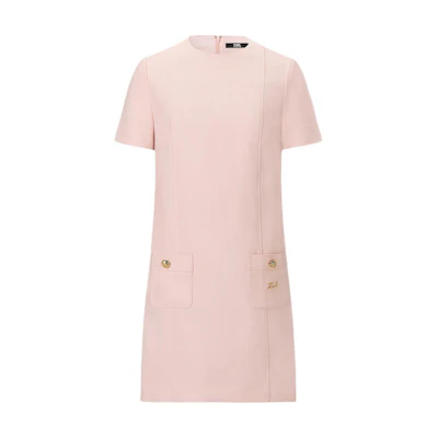(Women) KARL LAGERFELD Pink A-Line Short Sleeve Zipper Dress SS24 Casual Style E42W13A5