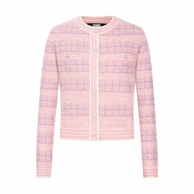 (Women) KARL LAGERFELD Pink Colorblock Knit Cardigan Urban Streetwear Style. 241E2058