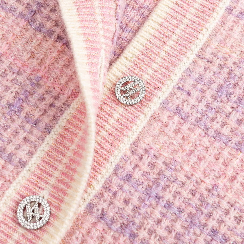 Shop (Women) KARL LAGERFELD  Pink Colorblock Knit Cardigan Urban Streetwear Style. 241E2058