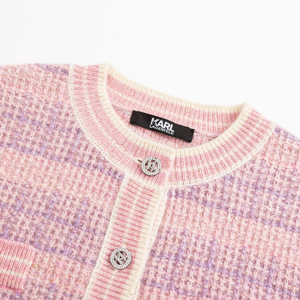 Details for (Women) KARL LAGERFELD  Pink Colorblock Knit Cardigan Urban Streetwear Style. 241E2058
