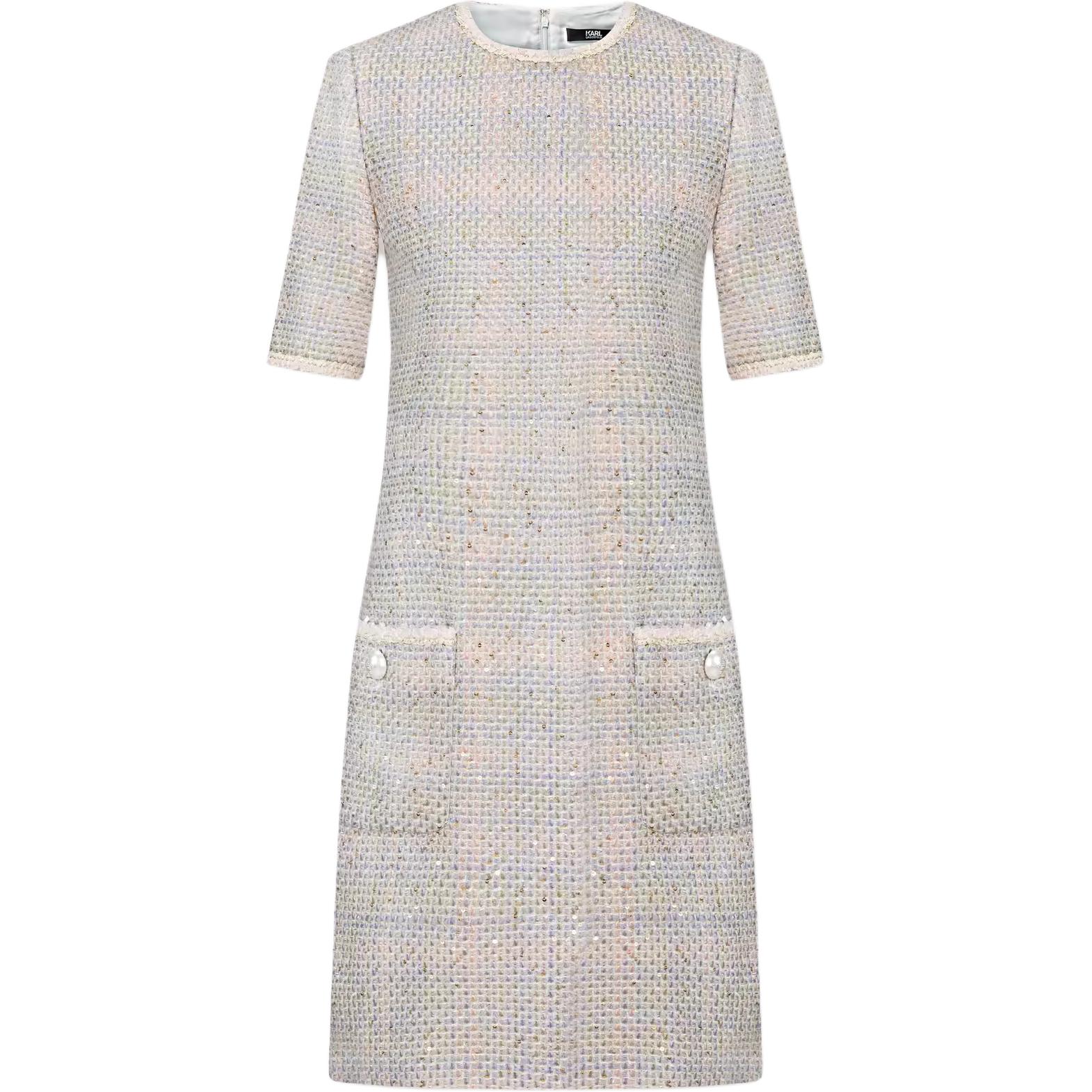 (Women) Karl Lagerfeld  Pink Short-Sleeve Chic Tweed Mini Dress. K26E1311