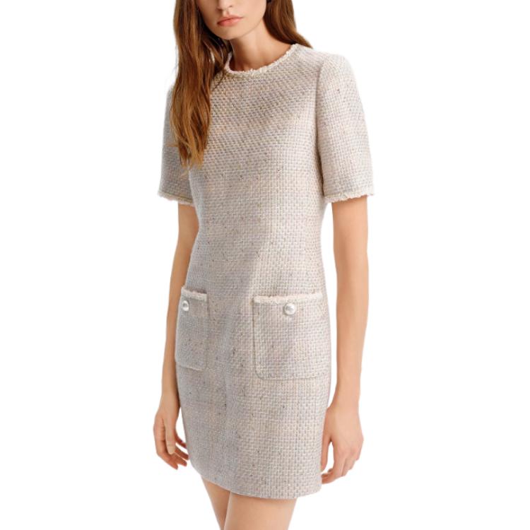 Sizing (W) Karl Lagerfeld Gaun Mini Tweed Chic Lengan Pendek Pink. K26E1311