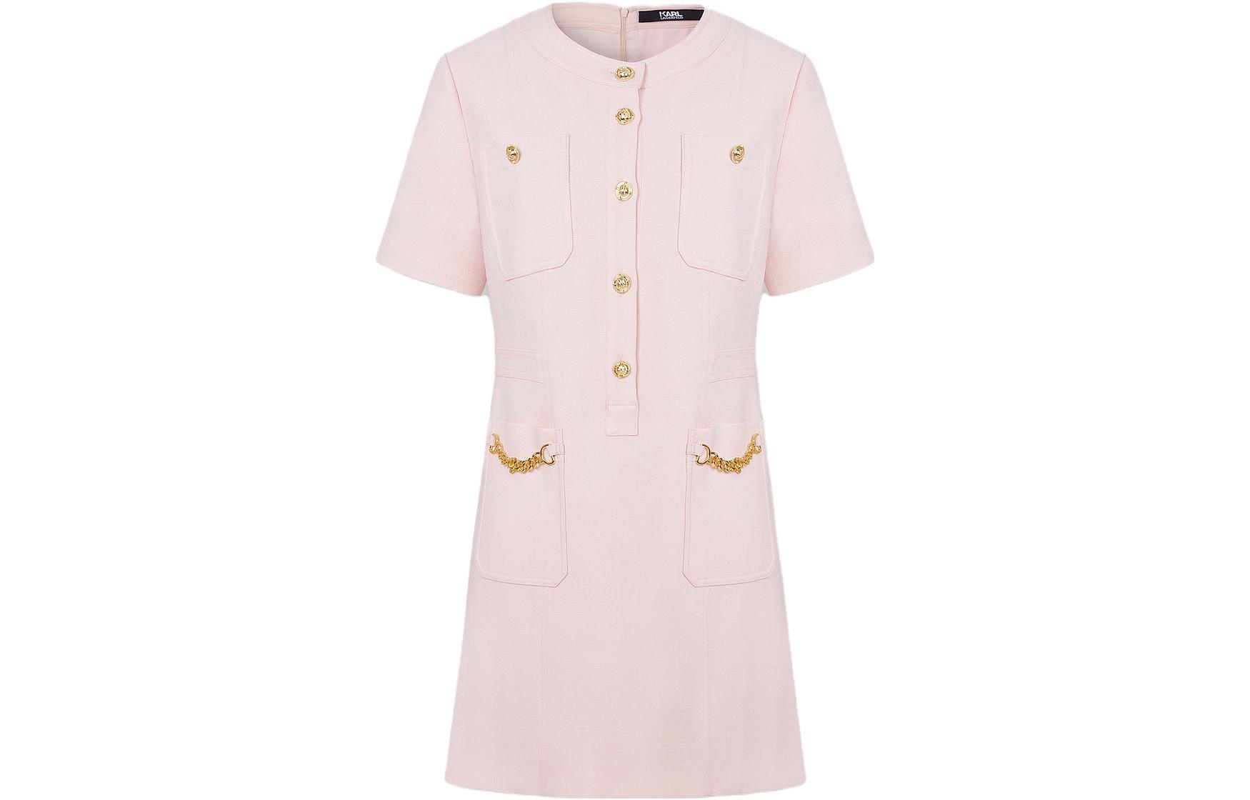 (Women) KARL LAGERFELD  Pink Short Sleeve Round Neck Casual Dress E33L1302 圖 2