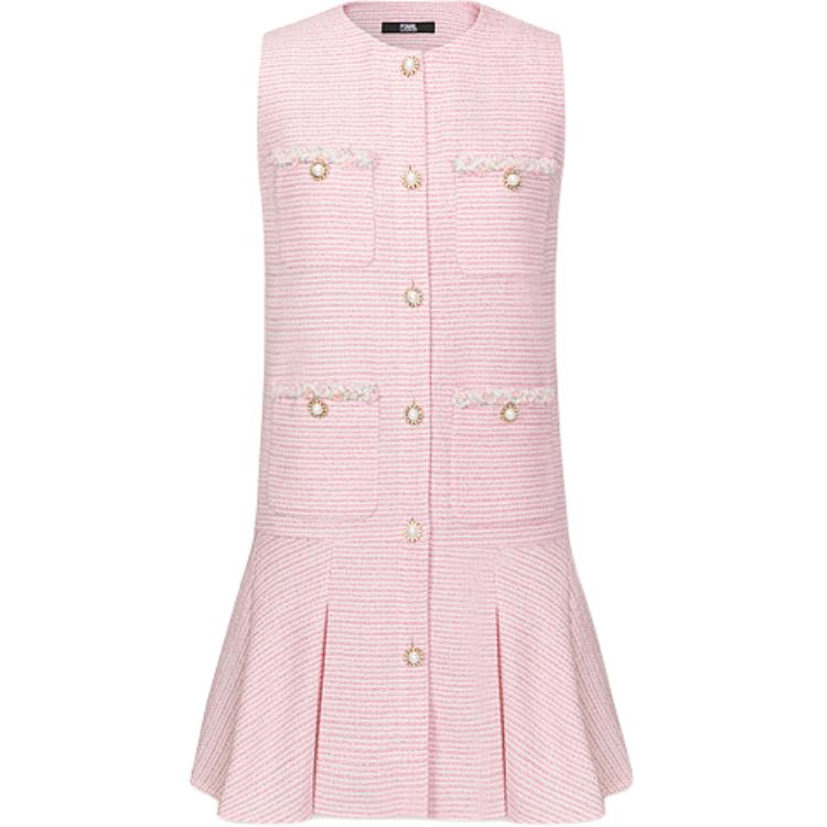 (Women) KARL LAGERFELD  Pink Sleeveless Midi Dress with Pocket and Flared Hem E41W1395