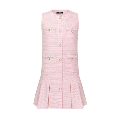 (Women) KARL LAGERFELD Pink Sleeveless Midi Dress with Pocket and Flared Hem E41W1395