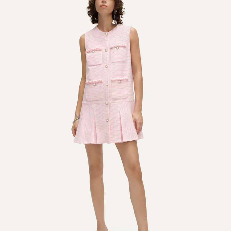 Lookbook (Women) KARL LAGERFELD  Pink Sleeveless Midi Dress with Pocket and Flared Hem E41W1395