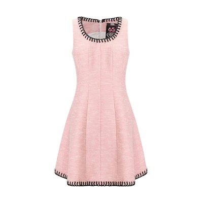 (Women) KARL LAGERFELD Pink Tweed A-Line Sleeveless Dress with French Chic Style 241L1356