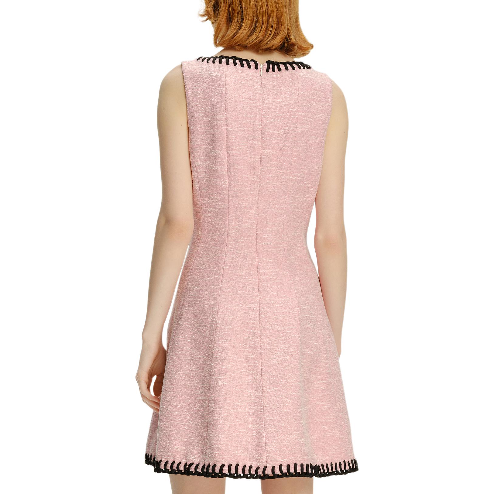 Shop (W) KARL LAGERFELD Gaun Tanpa Lengan Tweed Pink A-Line Gaya Chic Perancis. 241L1356