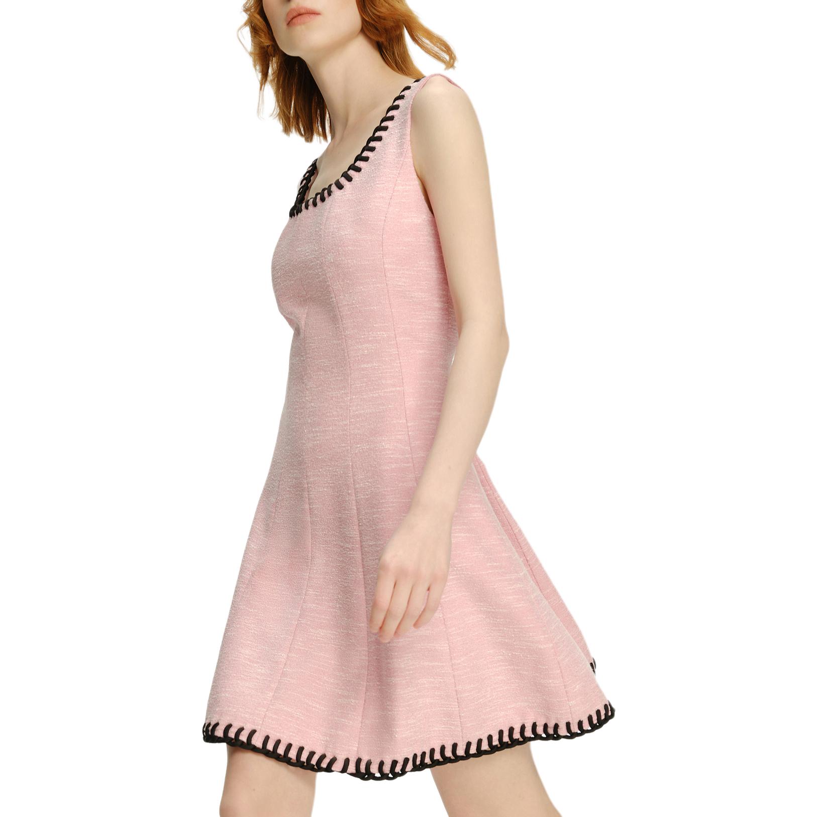 Purchase (W) KARL LAGERFELD Gaun Tanpa Lengan Tweed Pink A-Line Gaya Chic Perancis. 241L1356