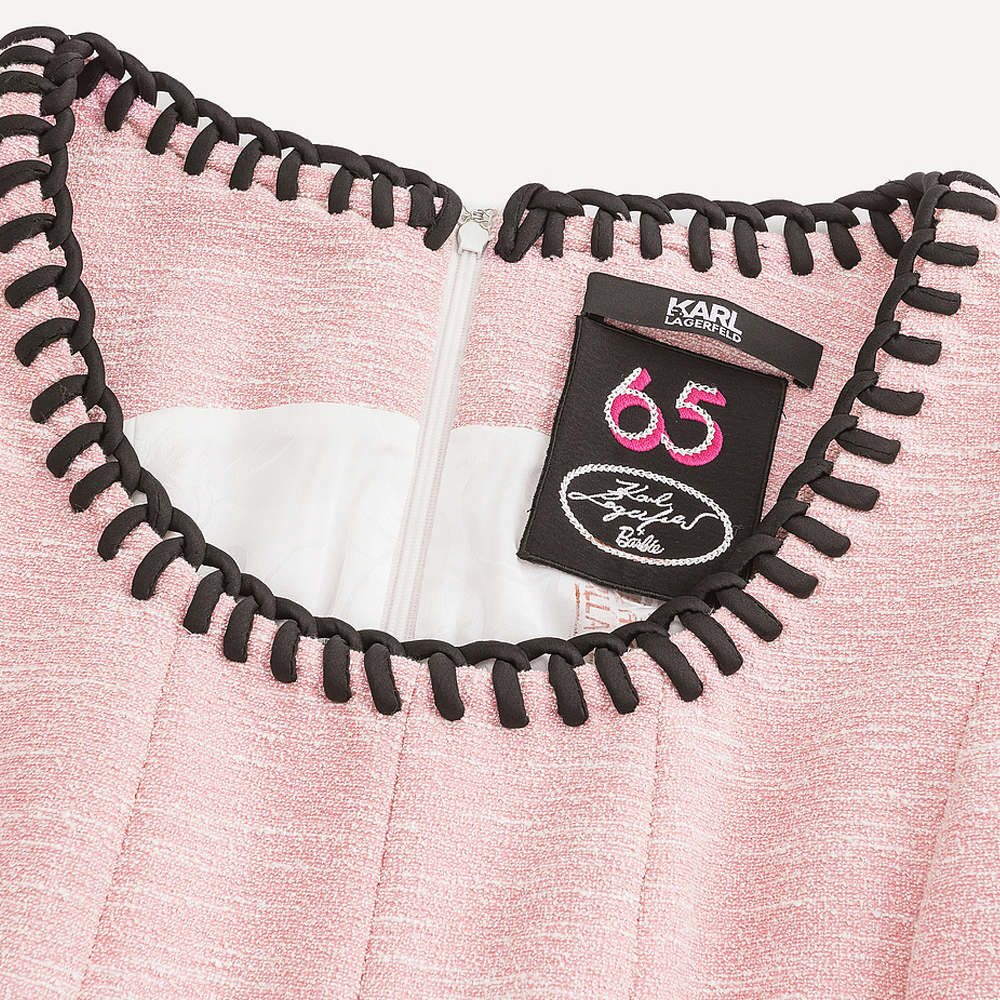 Sizing (W) KARL LAGERFELD Gaun Tanpa Lengan Tweed Pink A-Line Gaya Chic Perancis. 241L1356