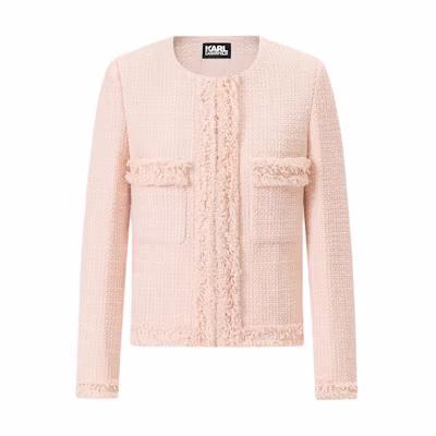 (Women) KARL LAGERFELD Pink Tweed Button-Up Jacket. E37W15C4
