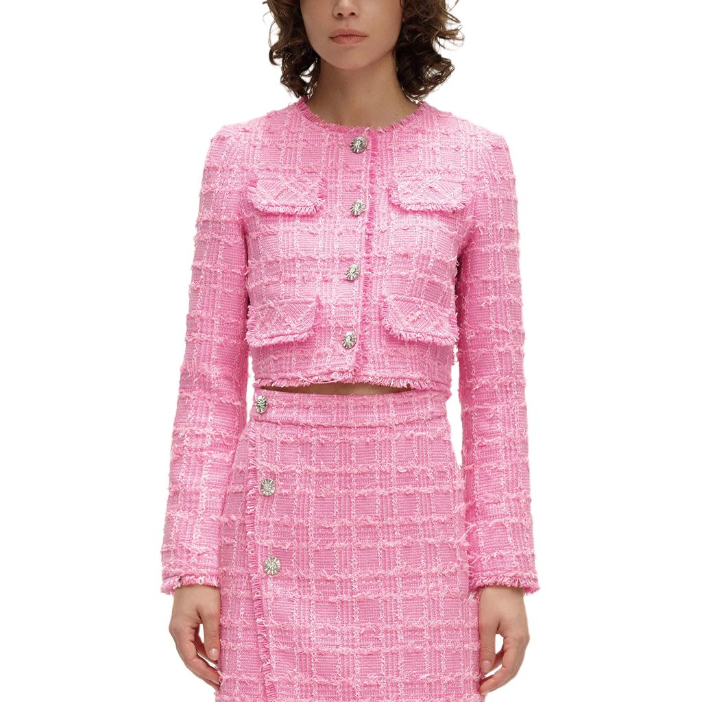 Lookbook (Women) KARL LAGERFELD  Pink Tweed Long Sleeve Jacket SS24 E41W1506