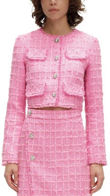(Women) KARL LAGERFELD Pink Tweed Long Sleeve Jacket SS24 E41W1506 Lookbook (Women) KARL LAGERFELD Pink Tweed Long Sleeve Jacket SS24 E41W1506