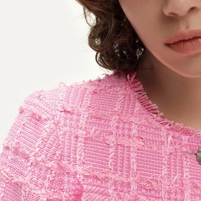 (Women) KARL LAGERFELD Pink Tweed Long Sleeve Jacket SS24 E41W1506 Sizing (Women) KARL LAGERFELD Pink Tweed Long Sleeve Jacket SS24 E41W1506