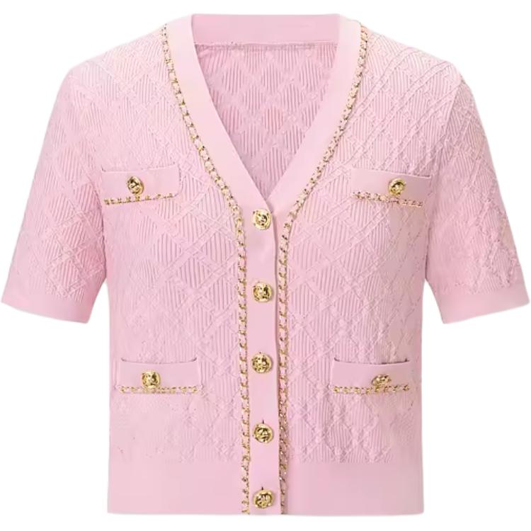 Order (Women) KARL LAGERFELD  Pink V-Neck Button-Up Knit Cardigan Casual Chic E42W2070