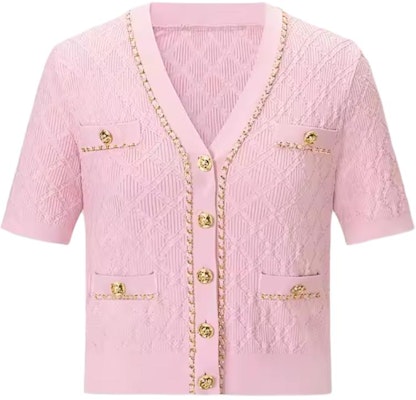 (Women) KARL LAGERFELD Pink V-Neck Button-Up Knit Cardigan Casual Chic E42W2070 Order (Women) KARL LAGERFELD Pink V-Neck Button-Up Knit Cardigan Casual Chic E42W2070