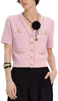 (Women) KARL LAGERFELD Pink V-Neck Button-Up Knit Cardigan Casual Chic E42W2070 Purchase (Women) KARL LAGERFELD Pink V-Neck Button-Up Knit Cardigan Casual Chic E42W2070
