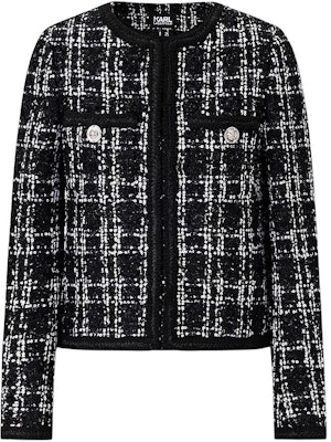 (Women) KARL LAGERFELD Plaid Round-Neck Short Button Jacket Black White E41W1509 Buy (Women) KARL LAGERFELD Plaid Round-Neck Short Button Jacket Black White E41W1509