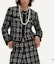 Shop (Women) KARL LAGERFELD Plaid Round-Neck Short Button Jacket Black White E41W1509