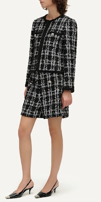 (Women) KARL LAGERFELD Plaid Round-Neck Short Button Jacket Black White E41W1509 Purchase (Women) KARL LAGERFELD Plaid Round-Neck Short Button Jacket Black White E41W1509