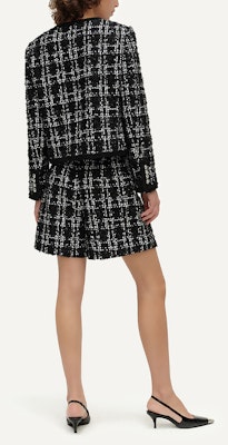 (Women) KARL LAGERFELD Plaid Round-Neck Short Button Jacket Black White E41W1509 Details for (Women) KARL LAGERFELD Plaid Round-Neck Short Button Jacket Black White E41W1509