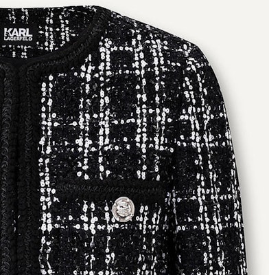 (Women) KARL LAGERFELD Plaid Round-Neck Short Button Jacket Black White E41W1509 Cheap (Women) KARL LAGERFELD Plaid Round-Neck Short Button Jacket Black White E41W1509