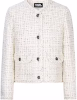(Women) KARL LAGERFELD Plaid V-Neck Single-Breasted Long Sleeve White Jacket E36W1498 (Women) KARL LAGERFELD Plaid V-Neck Single-Breasted Long Sleeve White Jacket E36W1498