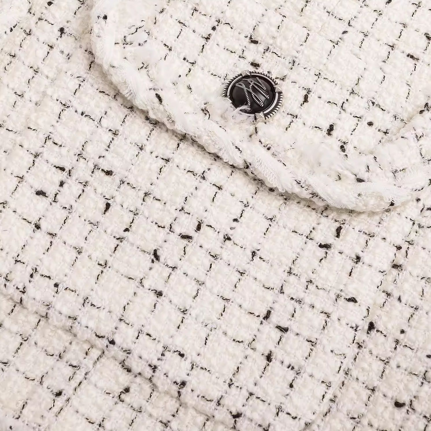 (Women) KARL LAGERFELD  Plaid V-Neck Single-Breasted Long Sleeve White Jacket E36W1498 圖 4