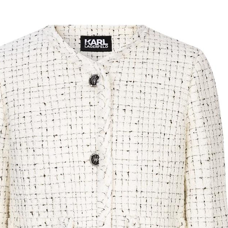 (Women) KARL LAGERFELD  Plaid V-Neck Single-Breasted Long Sleeve White Jacket E36W1498 圖 6