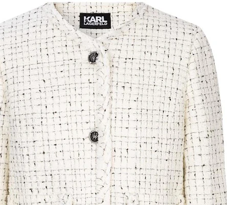 (W) KARL LAGERFELD Chaqueta Blanca Cuadros Manga Larga con Escote en V. E36W1498 Details for (W) KARL LAGERFELD Chaqueta Blanca Cuadros Manga Larga con Escote en V. E36W1498