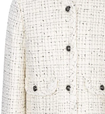 (W) KARL LAGERFELD Chaqueta Blanca Cuadros Manga Larga con Escote en V. E36W1498 Sizing (W) KARL LAGERFELD Chaqueta Blanca Cuadros Manga Larga con Escote en V. E36W1498