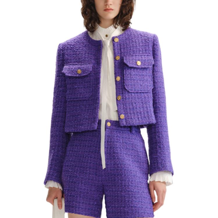 (Women) KARL LAGERFELD  Purple Tweed Button-Up Jacket. 236L1410