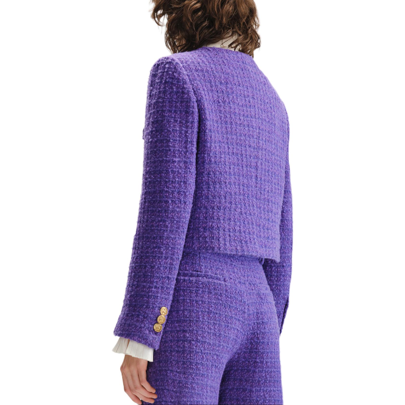 Lookbook (W) KARL LAGERFELD 紫色粗花呢按扣外套。 236L1410