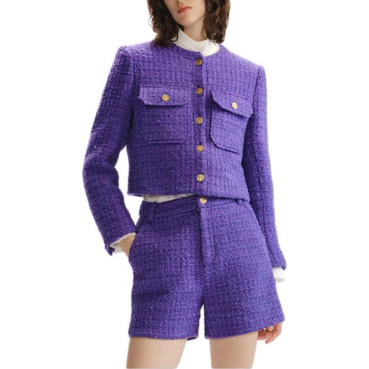 Shop (W) KARL LAGERFELD 紫色粗花呢按扣外套。 236L1410