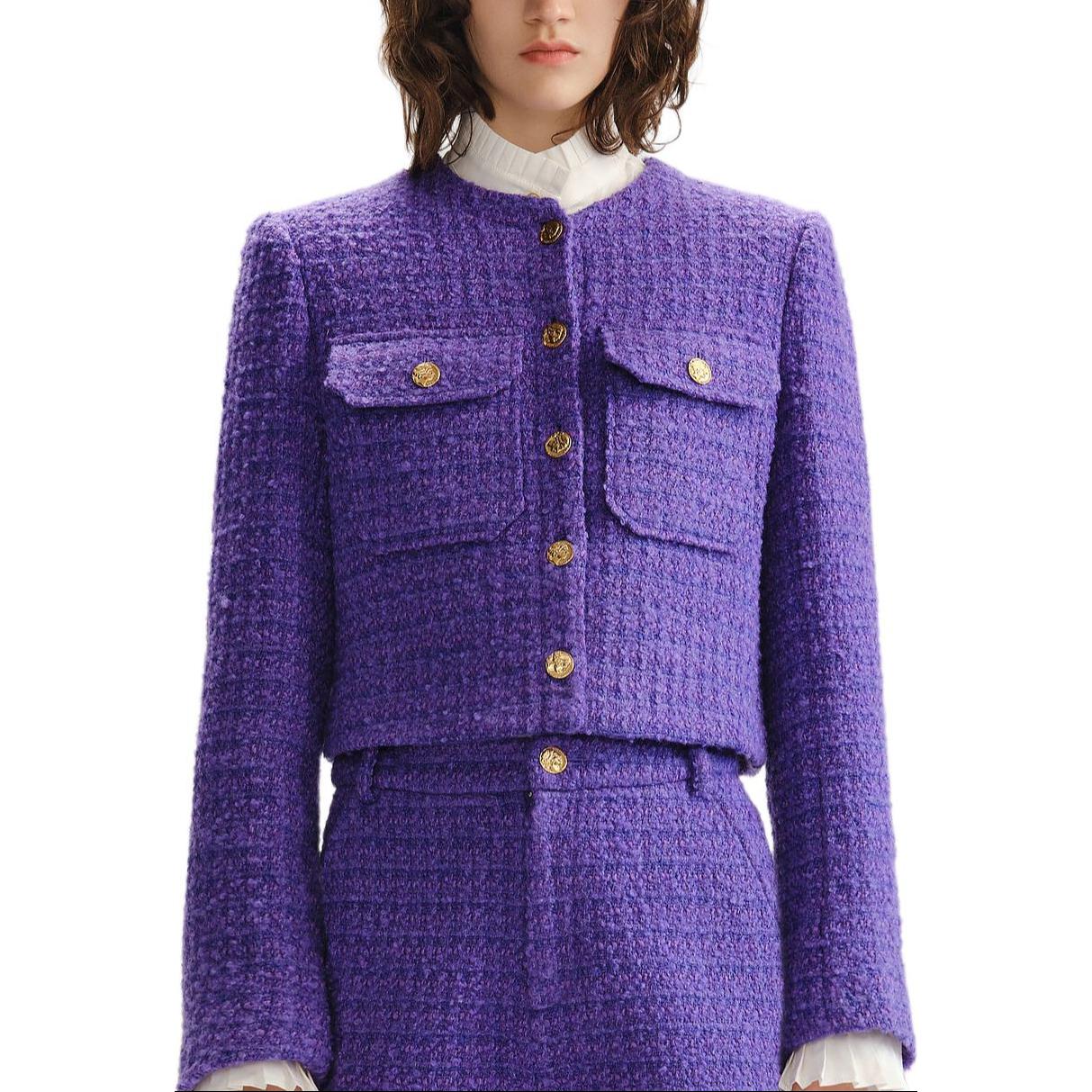 Details for (W) KARL LAGERFELD 紫色粗花呢按扣外套。 236L1410