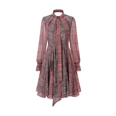 (Women) KARL LAGERFELD Red Plaid Lantern Sleeve Belted Dress. 236L1302