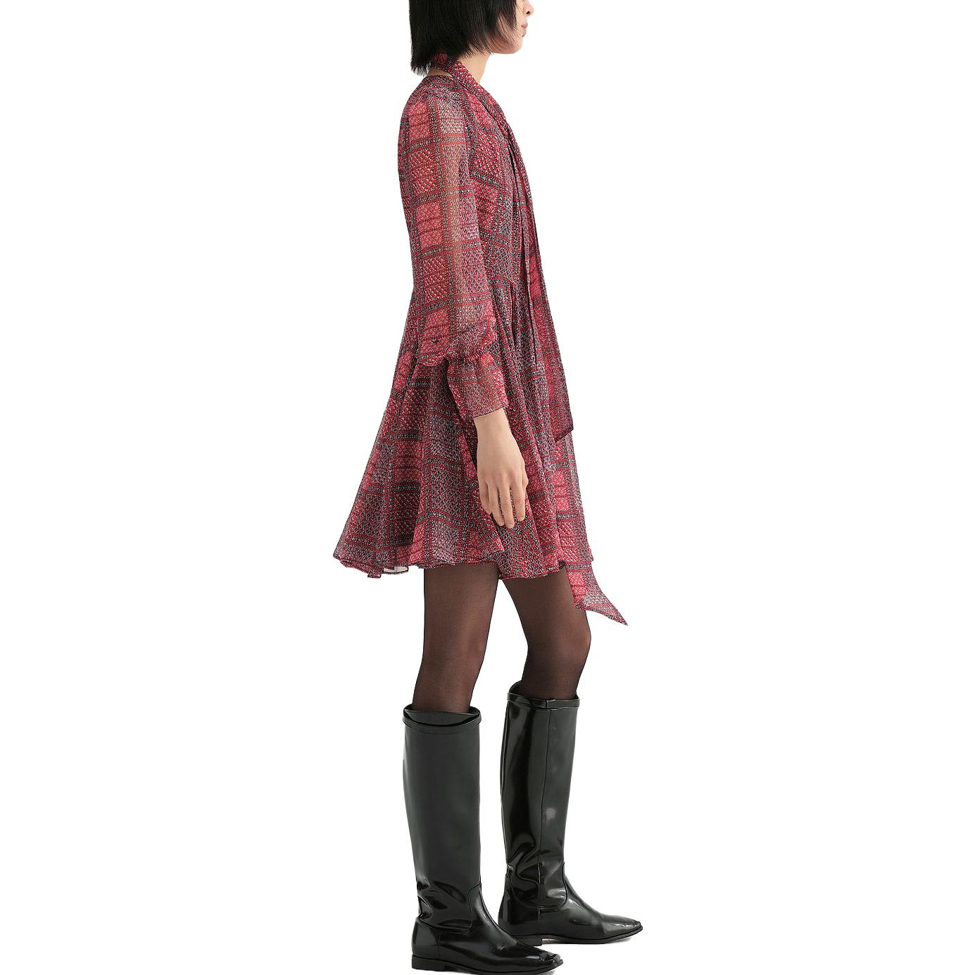 Purchase (Women) KARL LAGERFELD  Red Plaid Lantern Sleeve Belted Dress. 236L1302
