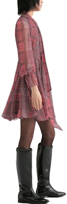 (Women) KARL LAGERFELD Red Plaid Lantern Sleeve Belted Dress. 236L1302 Purchase (Women) KARL LAGERFELD Red Plaid Lantern Sleeve Belted Dress. 236L1302