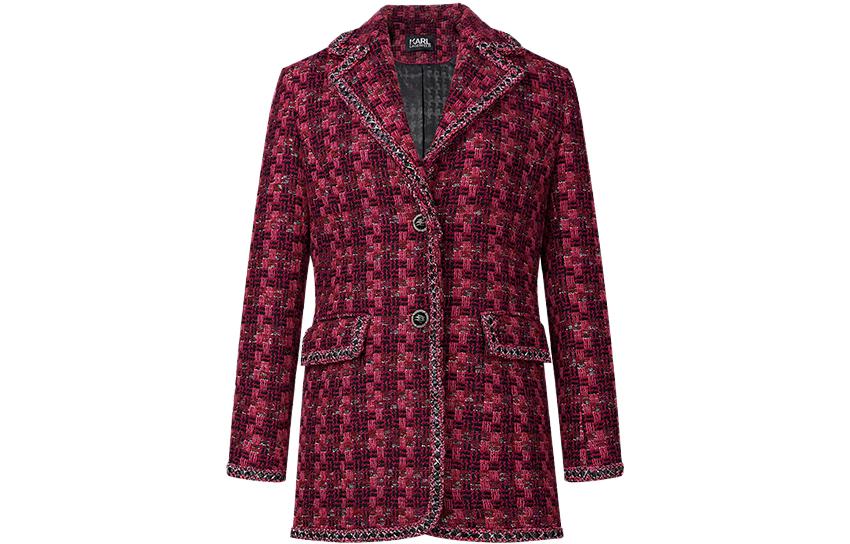 (Women) KARL LAGERFELD  Red Tweed Blazer with Leather Chain Detail. 211L1503-163353
