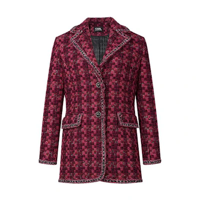 (Women) KARL LAGERFELD Red Tweed Blazer with Leather Chain Detail. 211L1503-163353