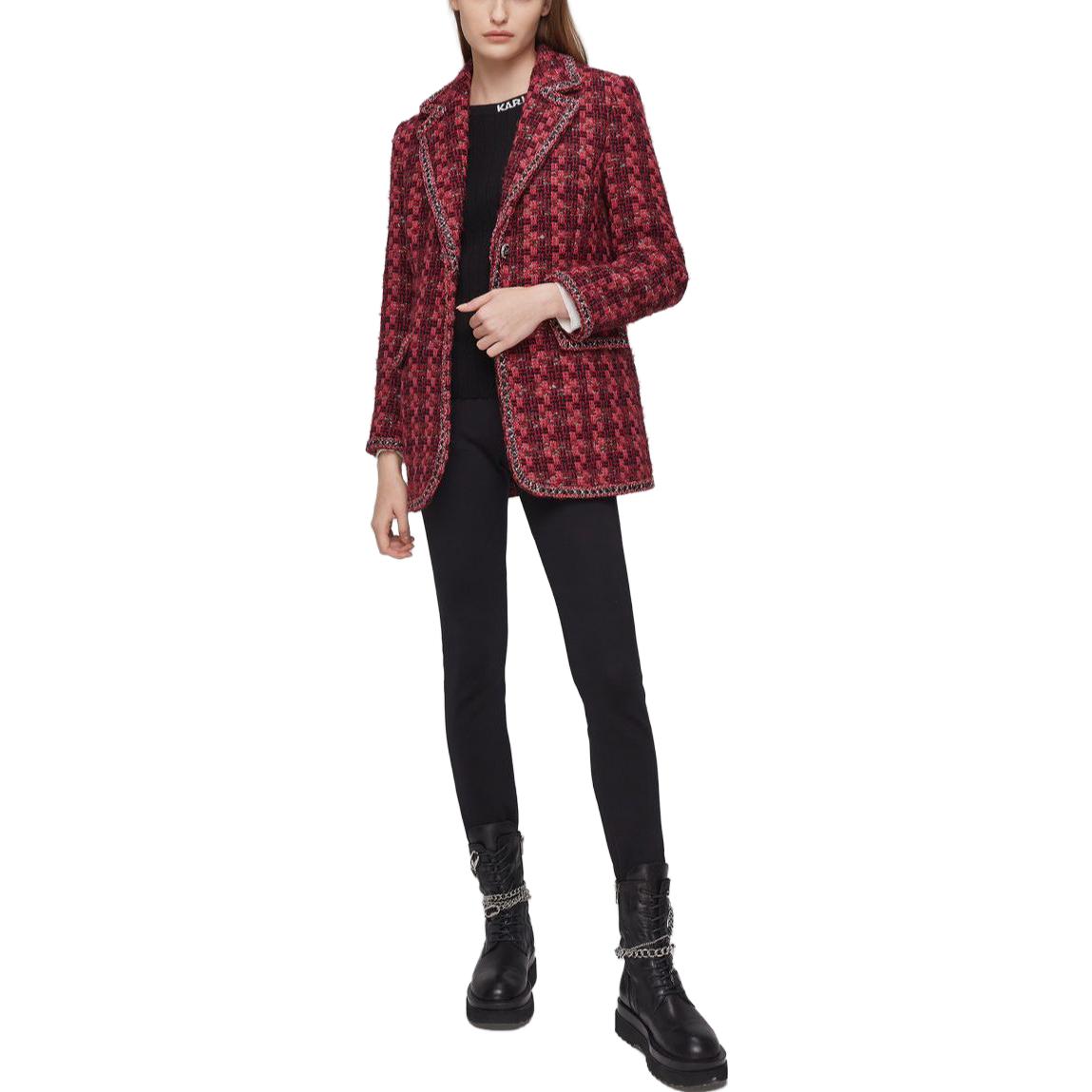 Lookbook (Women) KARL LAGERFELD  Red Tweed Blazer with Leather Chain Detail. 211L1503-163353