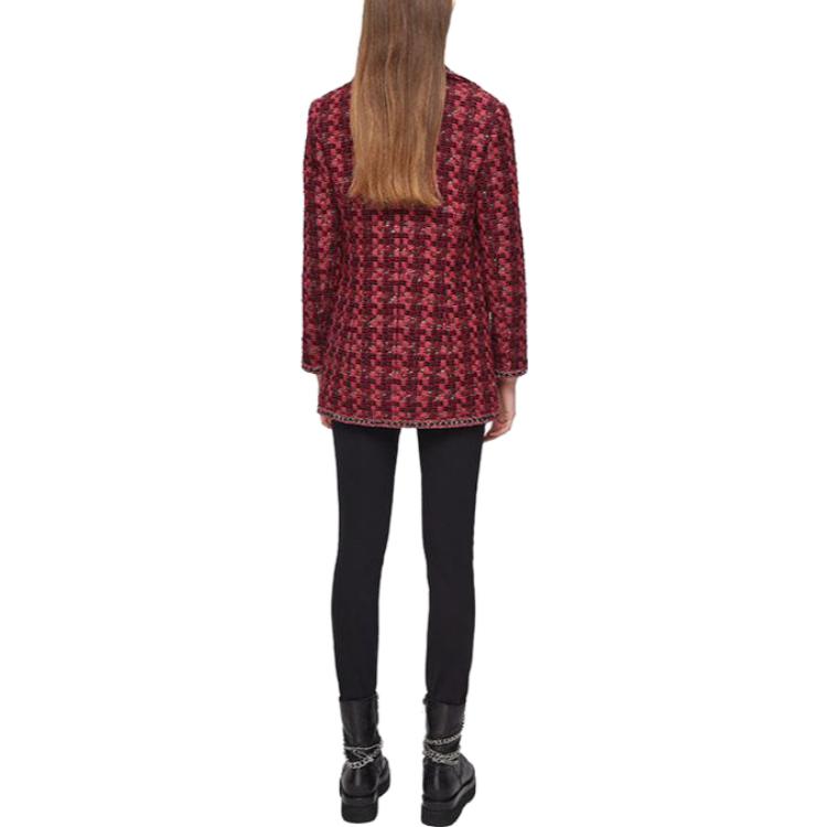 Shop (Women) KARL LAGERFELD  Red Tweed Blazer with Leather Chain Detail. 211L1503-163353