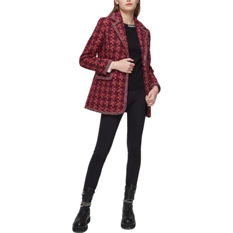 Purchase (Women) KARL LAGERFELD  Red Tweed Blazer with Leather Chain Detail. 211L1503-163353