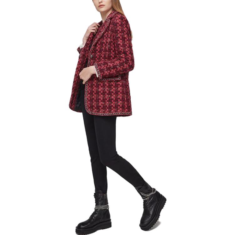 Details for (Women) KARL LAGERFELD  Red Tweed Blazer with Leather Chain Detail. 211L1503-163353