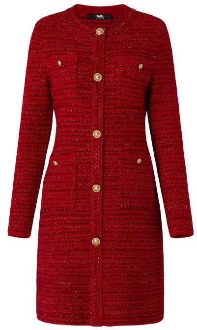 women-karl-lagerfeld-red-tweed-button-up-long-sleeve-casual-dress-e22-l1304