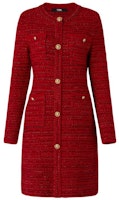 (Women) Karl Lagerfeld Red Tweed Button-Up Long Sleeve Casual Dress E22L1304 (Women) Karl Lagerfeld Red Tweed Button-Up Long Sleeve Casual Dress E22L1304