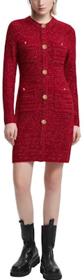 (Women) Karl Lagerfeld Red Tweed Button-Up Long Sleeve Casual Dress E22L1304 Lookbook (Women) Karl Lagerfeld Red Tweed Button-Up Long Sleeve Casual Dress E22L1304